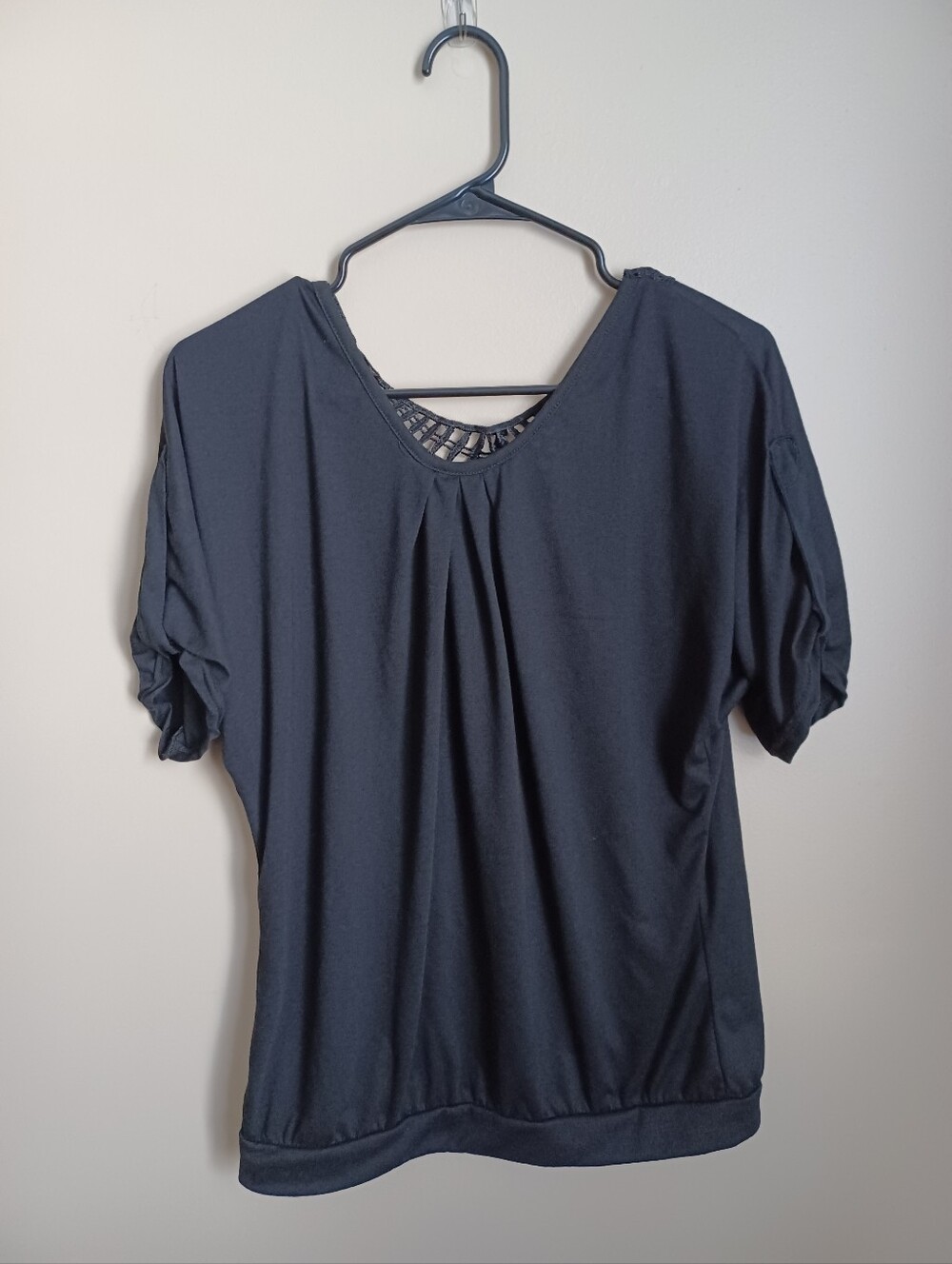 Women's Size Large Black Short Sleeve Back Design Cotton Polyester Shirt Top